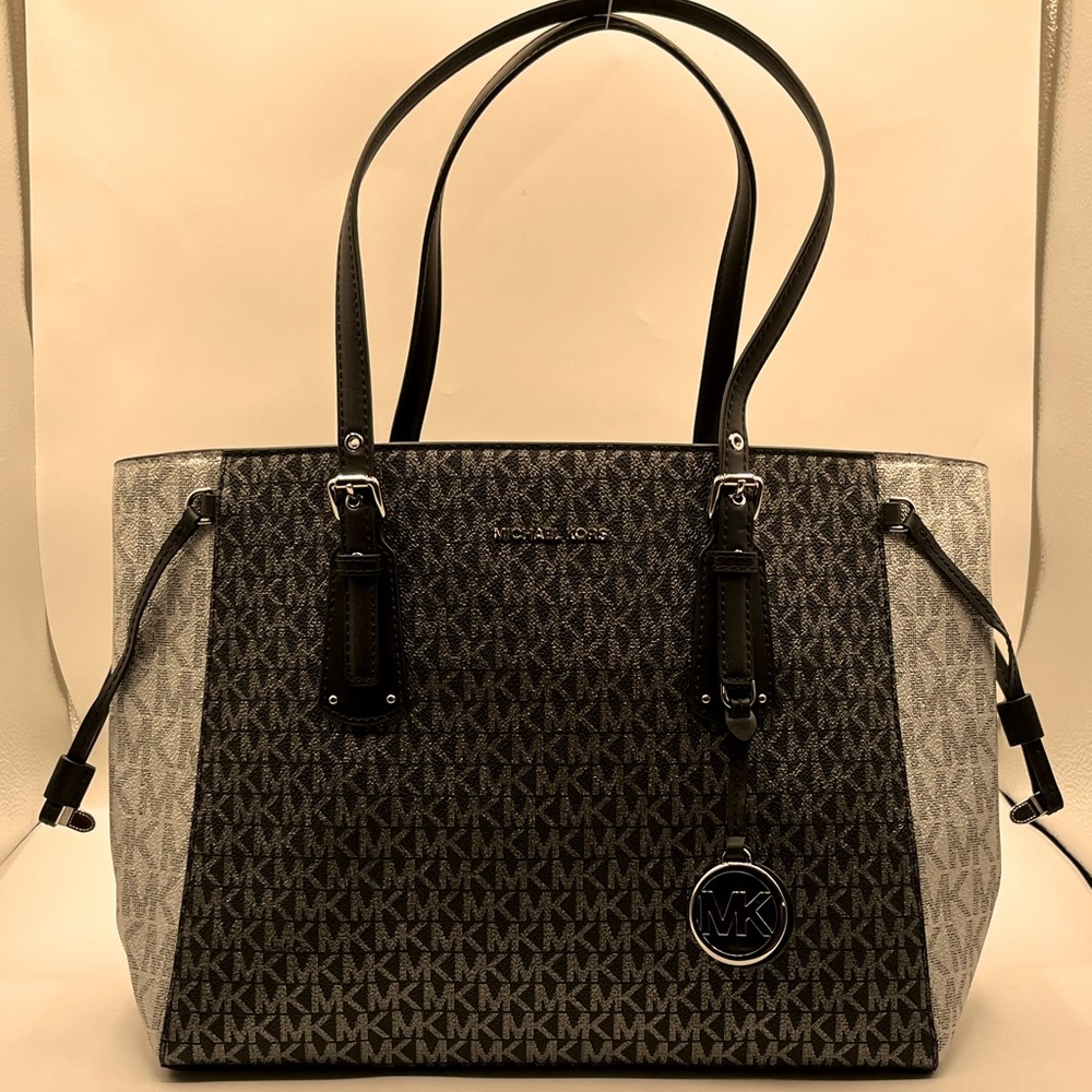 Michael Kors Medium Two-Tone Metallic Logo Voyager Tote